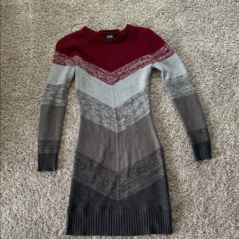 by & by Women's Long Sleeve Chevron Dress - Maroon, Gray, Brown